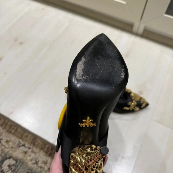 RARE AUTHENTIC Prada Heels w/ Gold Embellished Heels - Picture 7 of 7